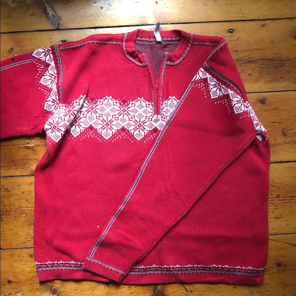 Hanna Andersson Red Nordic Zip-Front Sweater with White Fair Isle